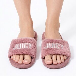 Juicy Couture Pink Fluffy Y2K Logo Slides Sandals Women’s Size 11